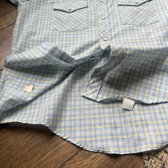 VTG Pearl Snap Stir Ups Western Cowboy Blue Yellow Montgomery Wards Men's Sz XL - Picture 8 of 8